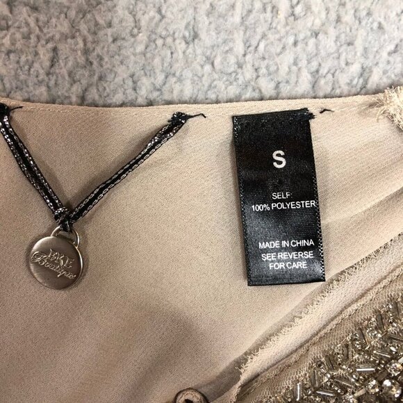 BKE Buckle Top Small Sleeveless Light Brown Embellished Bling Frayed Neck Hem - Picture 6 of 9